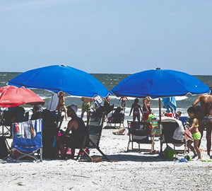 Hilton Head Island Makes. Blue and red beach umbrellas