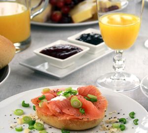 Mother's Day Brunch. bagels and lox, orange juice