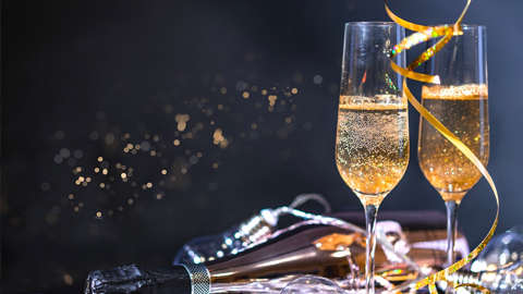 New Year's Eve Events. two champagne flutes