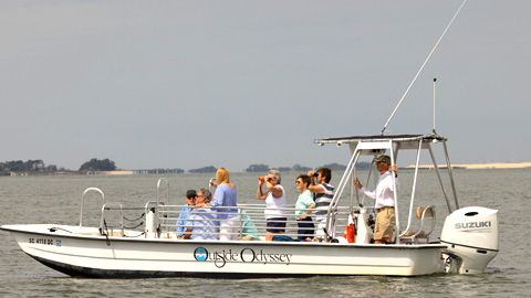 Outside Hilton Head. people on a white boat