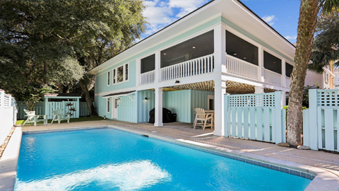 1 Bayberry Lane. a white and light blue house