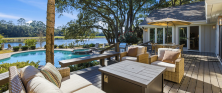 Hilton Head Rentals home page sponsor. An outdoor deck with lawn furniture